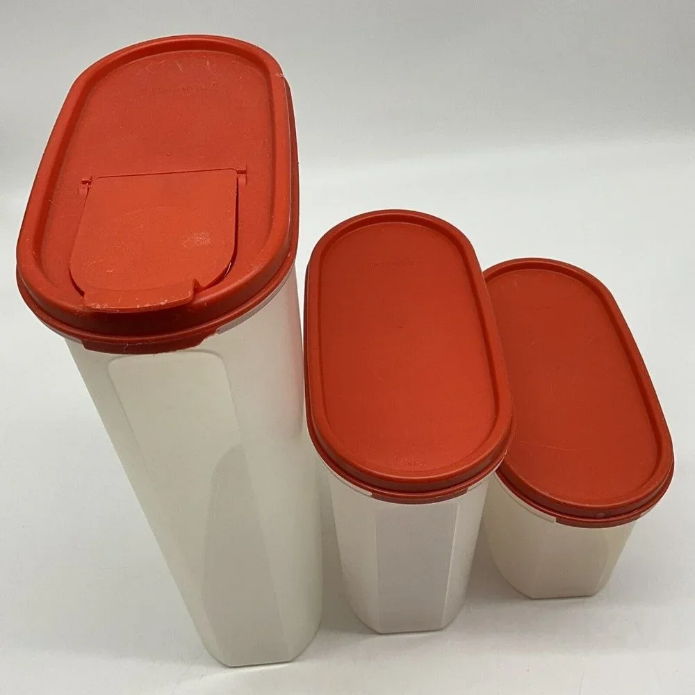 Tupperware Vintage Modular Mate Lot of 3 Containers with Red Lids Collectible